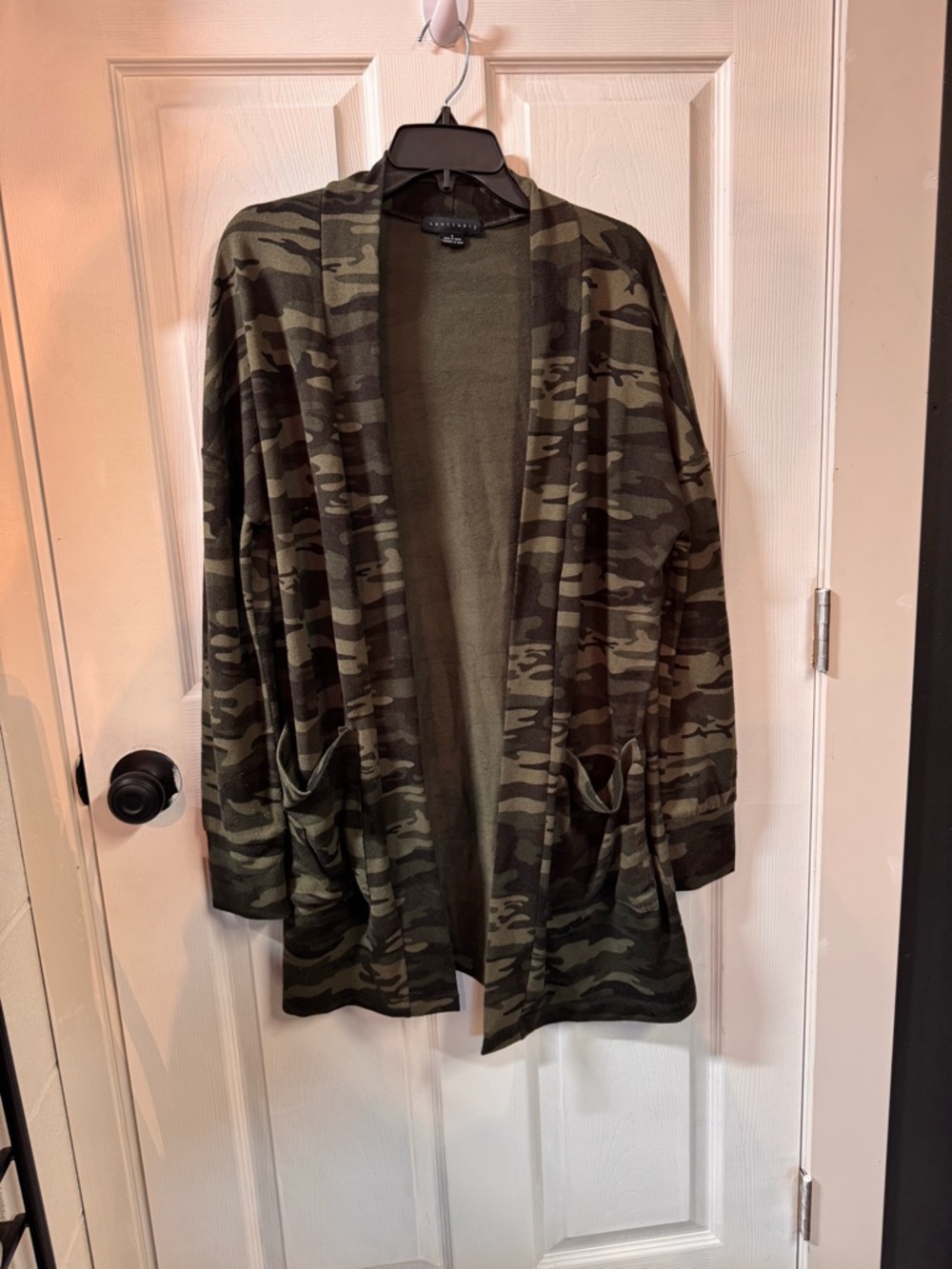 Sanctuary Olive Green Camo Open Front Cardigan